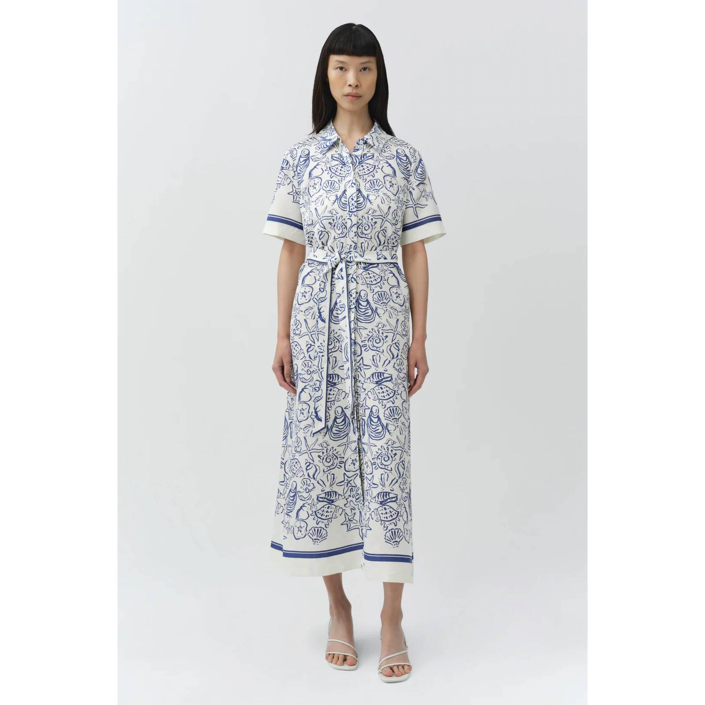 New Jonathan Simkhai Audria Belted Linen Dress In Blueberry Multi